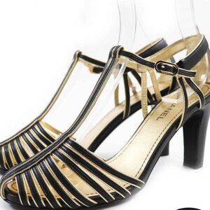 CHANEL pumps G37381 leather Black gold Size 39